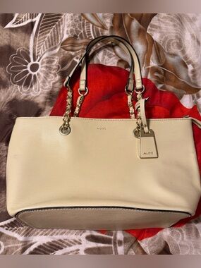 ALDO Beige Tote with Gold Chain Handles